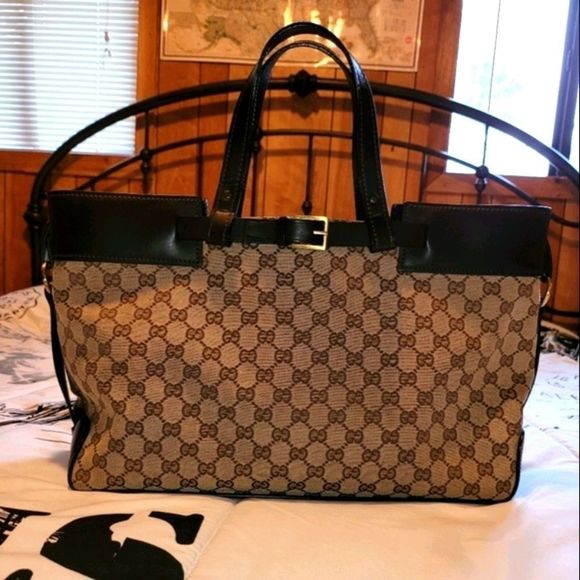 Gucci GG Canvas Large Tote Bag with Leather Trim – Brown - Picture 2 of 15